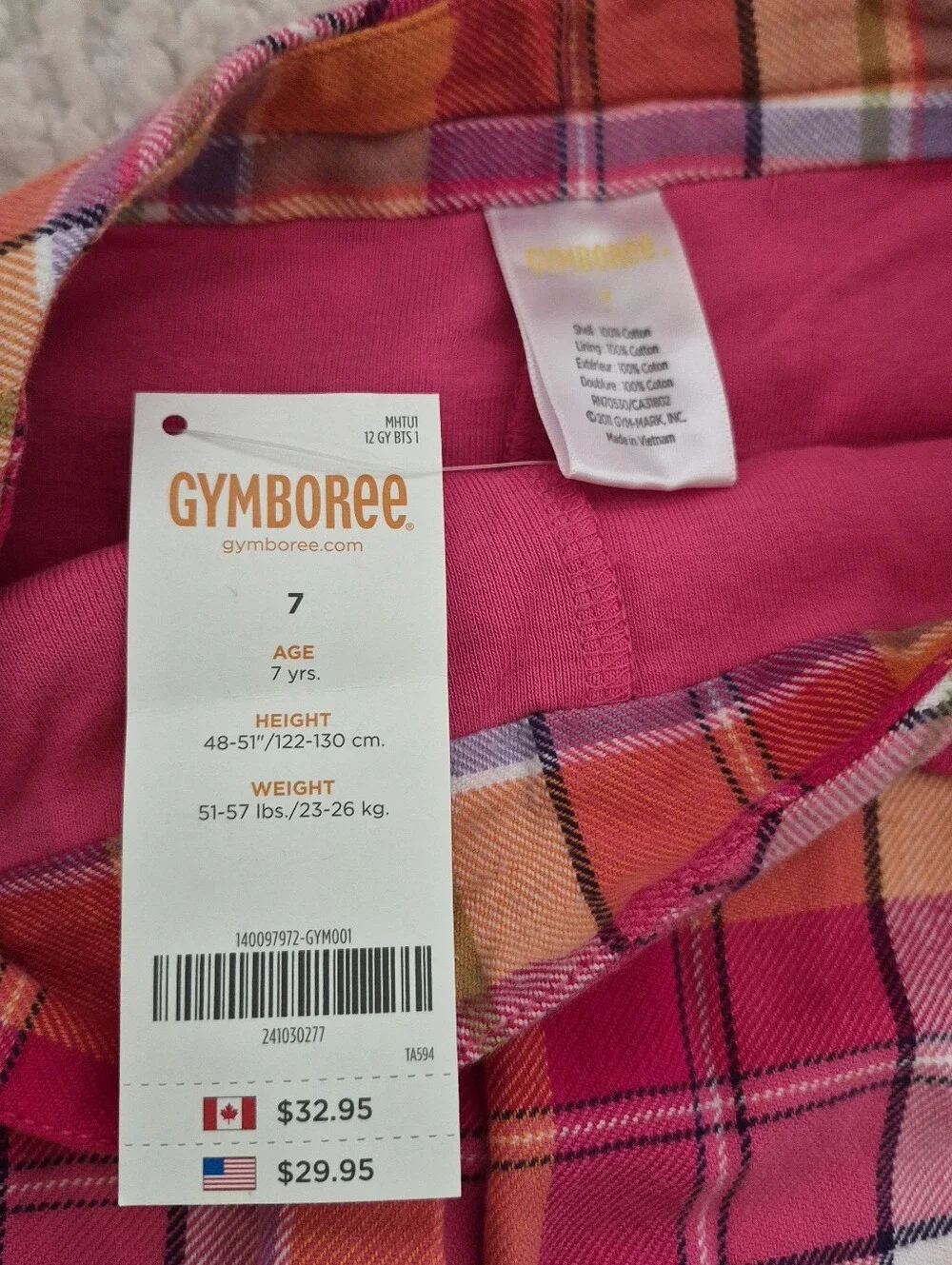 Gymboree Plaid Pleated Skort Girls 7 Orange Pink School Classic Preppy NEW